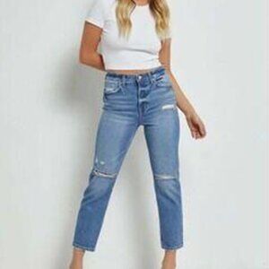 NEW Mica Carignan High Rise Straight Crop Womens‎ Jeans Distressed Denim Size 32